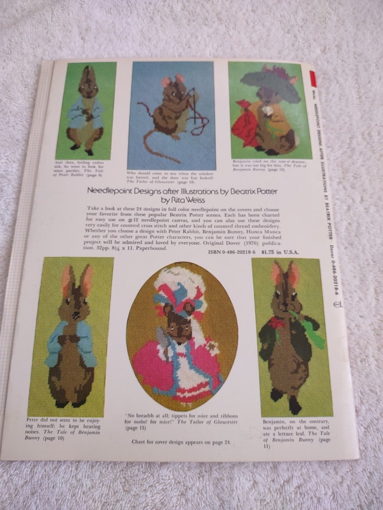 Beatrix Potter Needlepoint Designs Chart Booklet Dover Publications 1976