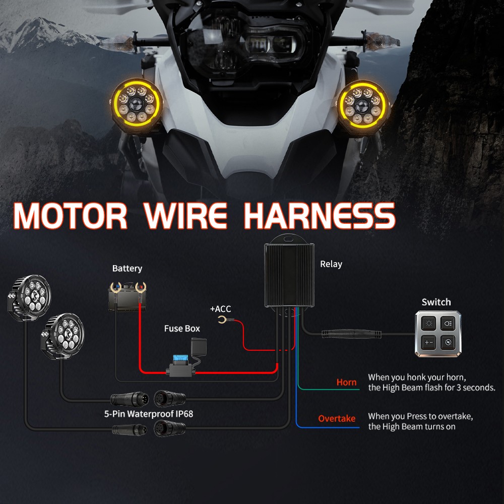 2x4.5" 200W LED Motorcycle Driving Fog Spot Light Auxiliary Lamp White+Amber DRL