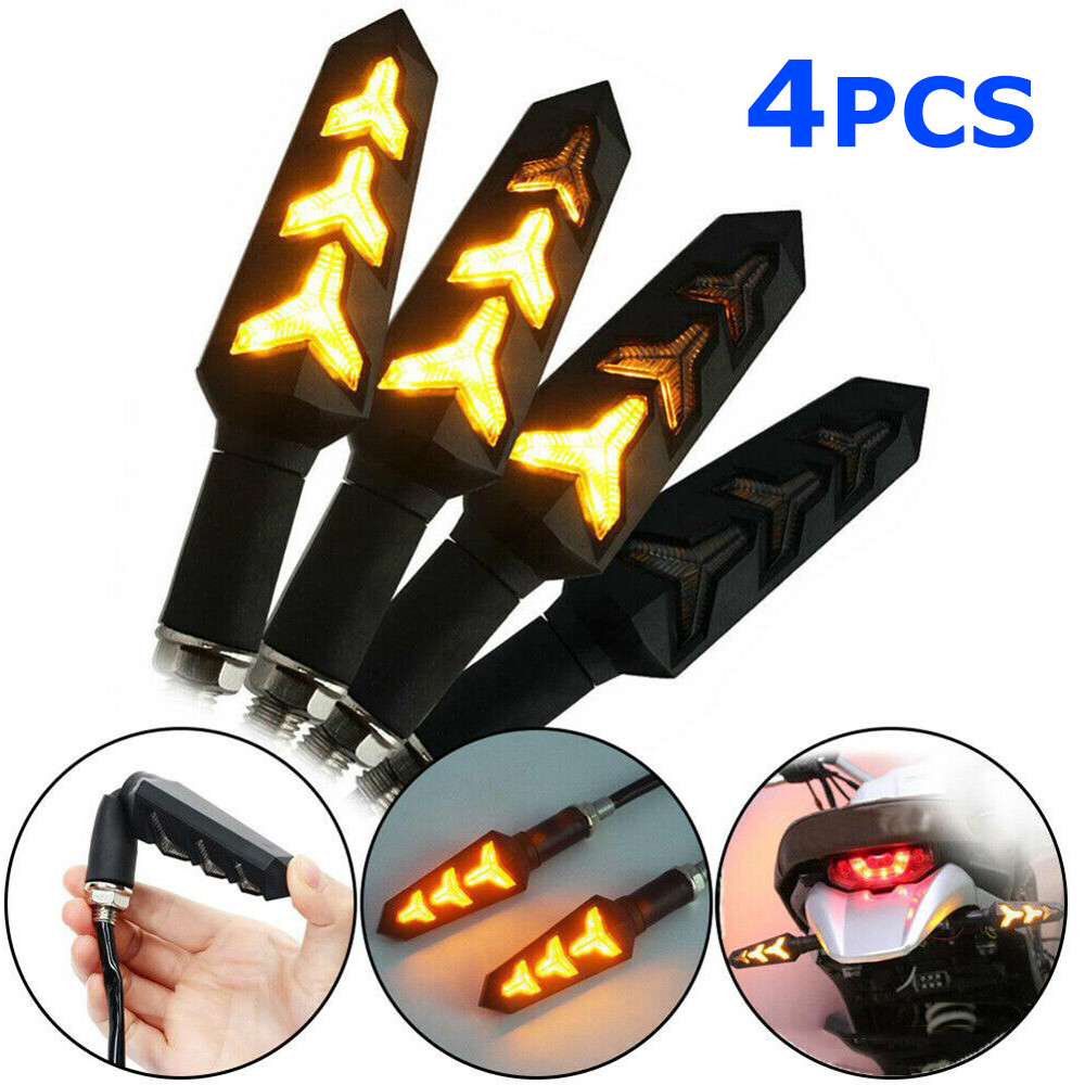 4X Sequential Motorcycle LED Turn Signals Flowing Water Blinker Lights indicator