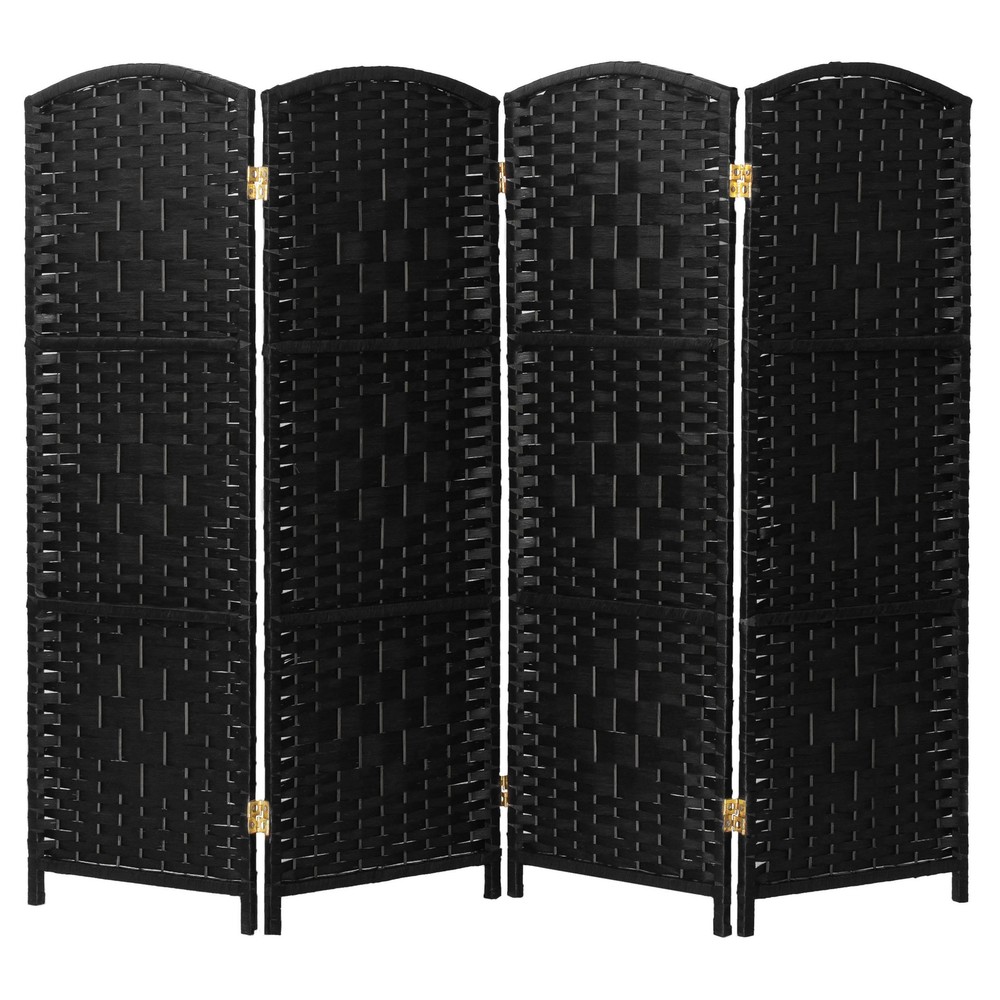 4 ft. Short Diamond Weave Fiber Folding Screen - Black - 4 Panel