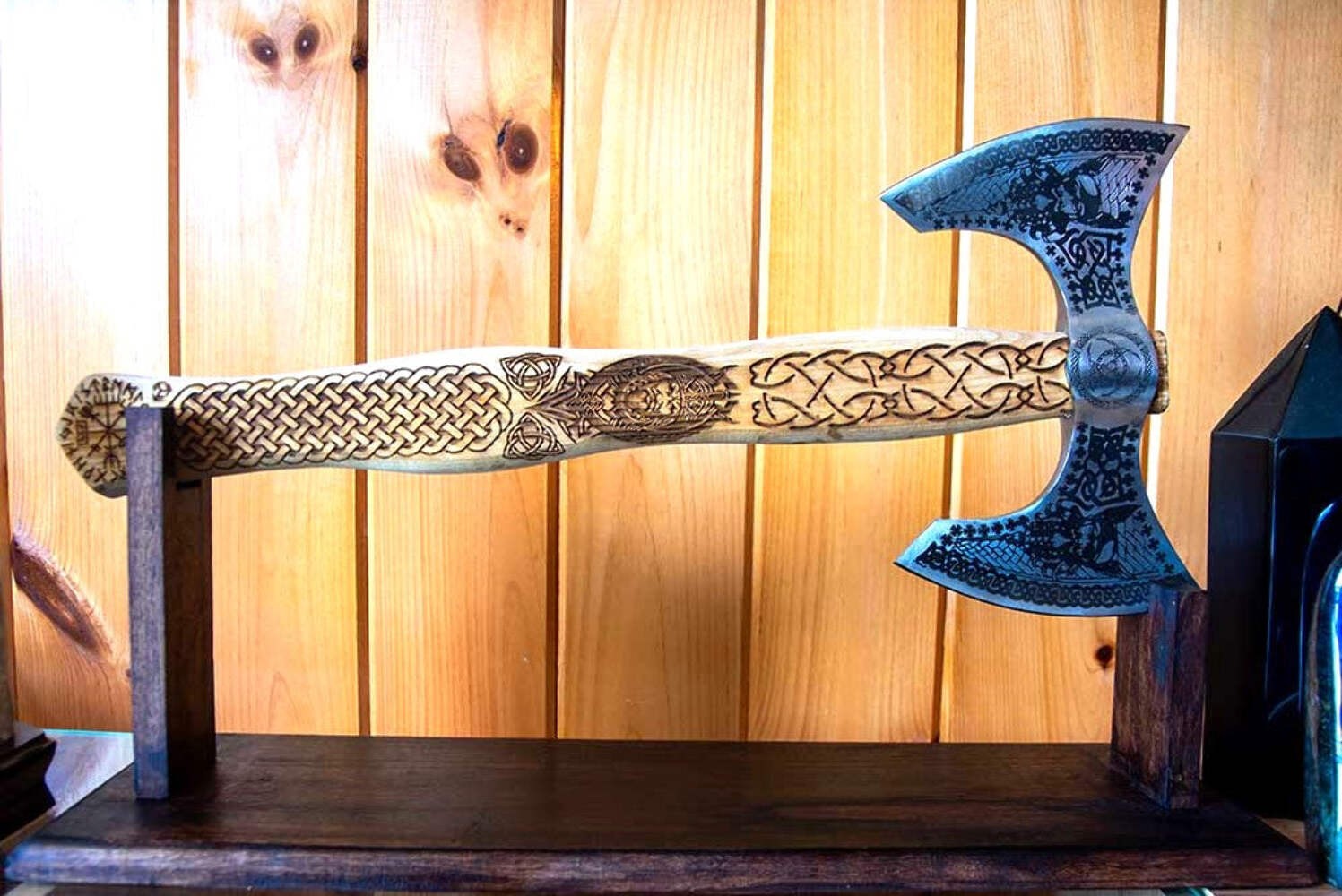 Tactical / Throwing Viking Axe - Hand Forged Carbon Steel w/Leather Sheaths