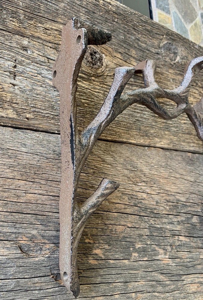 2 Rustic Cast Iron Shelf Bracket Wall Mount Hardware Shelving Braces Tree Branch