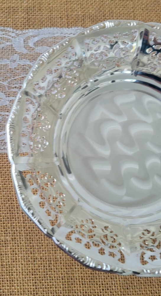 VTG MCM Silver Plated Pierced Footed Bowl Made in West-Germany Tarnish Resistant