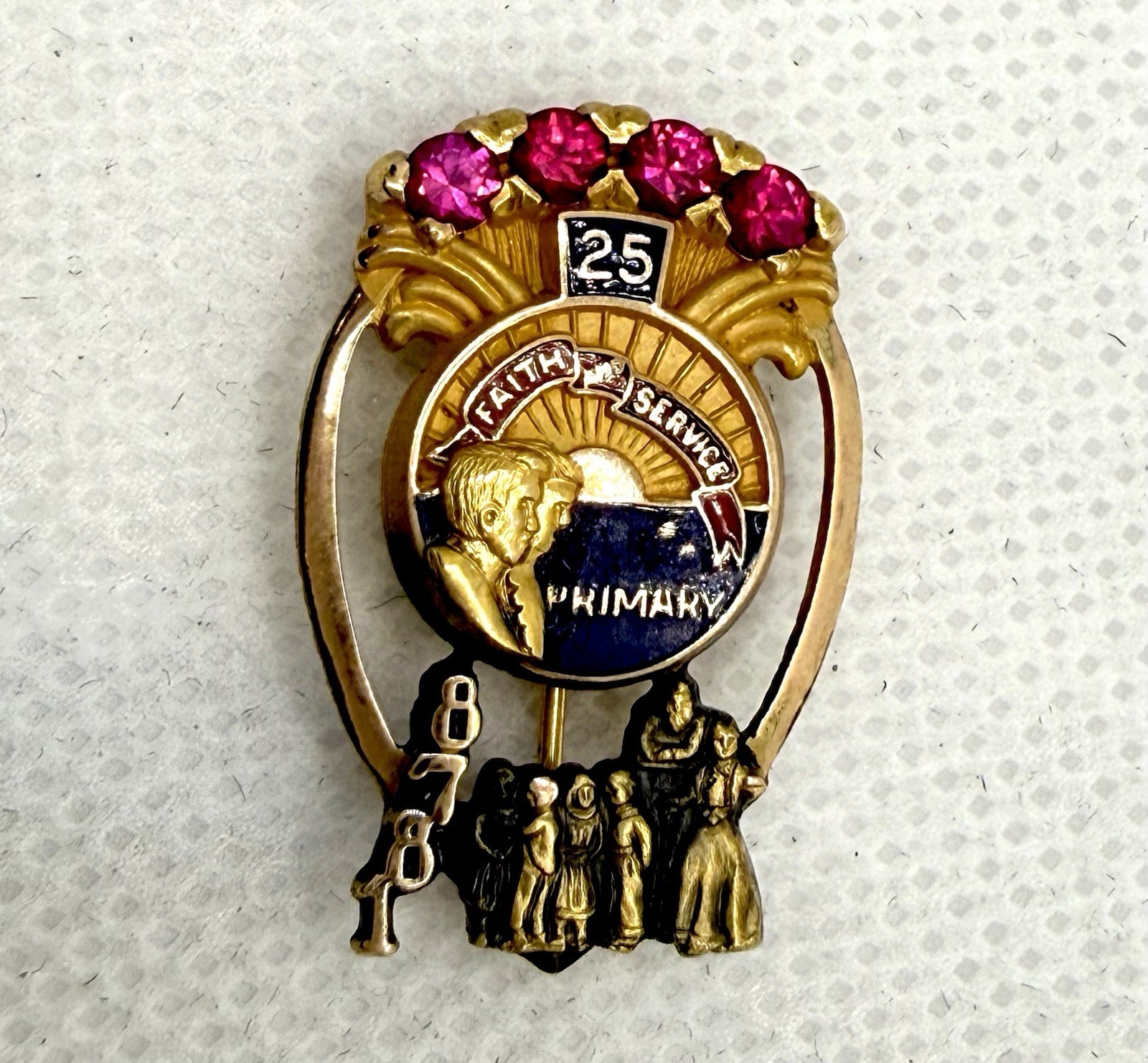 Primary Pin LDS Mormon Red Ruby 1/10 Gold Filled