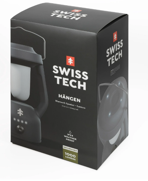 Swiss Tech Rechargeable LED Lantern with Bluetooth Speaker, IPX4 Weatherproof
