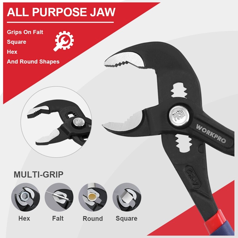 WORKPRO 2 PC Groove Joint Pliers Set 7" 10" Fast Adjustable Water Pump Pliers