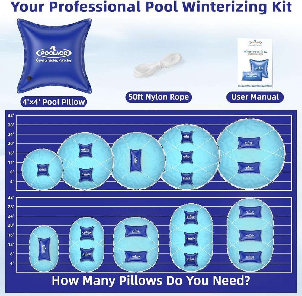 Pool Pillows for Above Ground Pools Winterizing, Extra Durable Cold-Resistant In