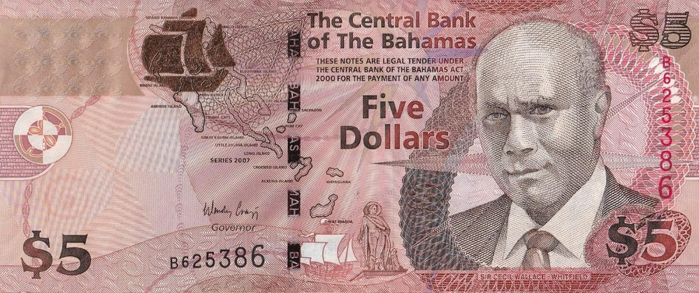 Bahamas 5 Dollar 2007 P 72 UNC