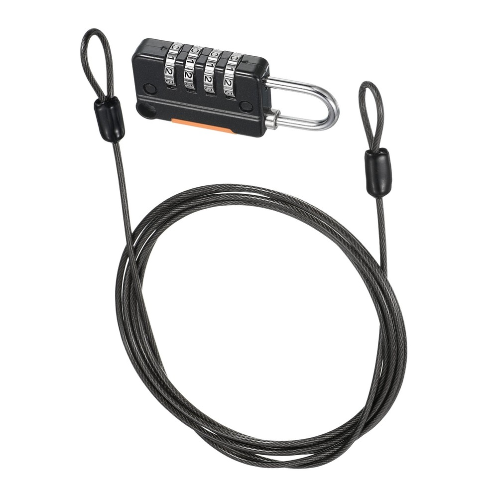 6.5Ft 4Digit Security Cable Padlock Black DIY Combination Lock , 1Pcs