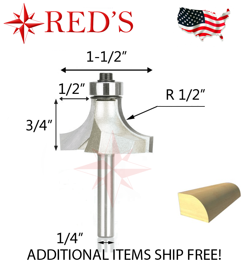 Tideway Carbide PRO LC06021604 1/2" Radius Round Over 1/4" shank router bit