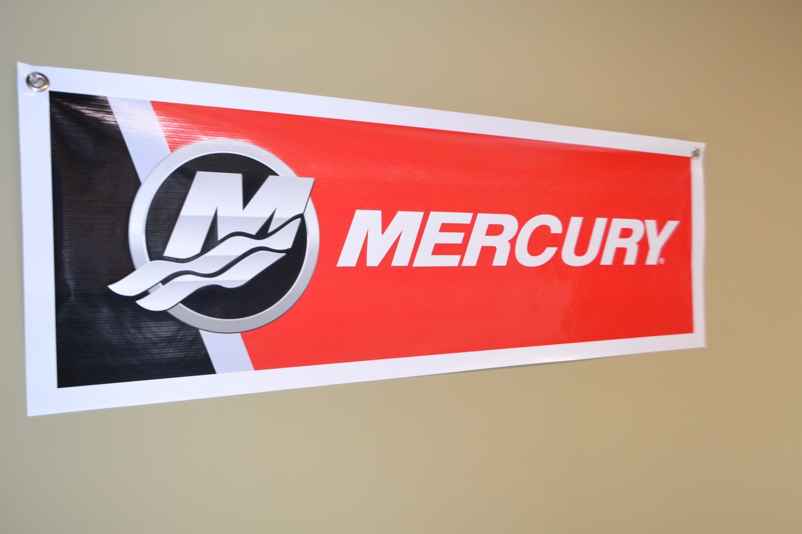 Mercury Red Outboard Motor Sign Banner for Fishing Bass Boat