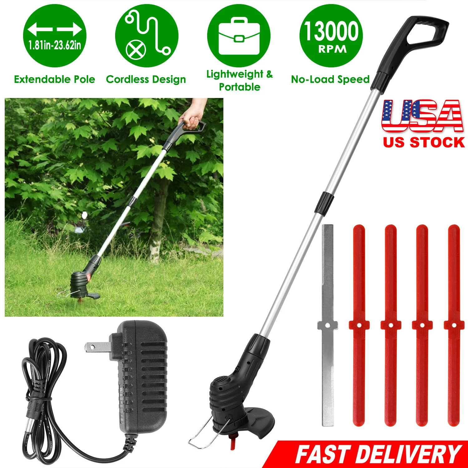 Extendable Electric Weed Lawn Eater Grass String Trimmer Mower Cordless Cutter