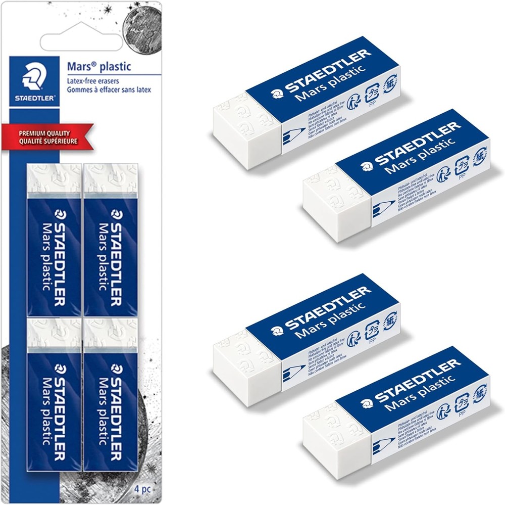 Mars Plastic Vinyl Erasers (4-Pack), White Erasers for Clean & Precise Results