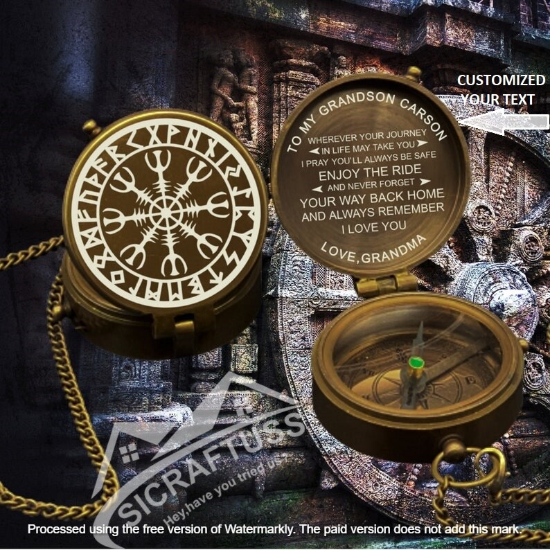Personalized Nordic Compass - Viking Brass Compass - Engraved Pocket Compass.