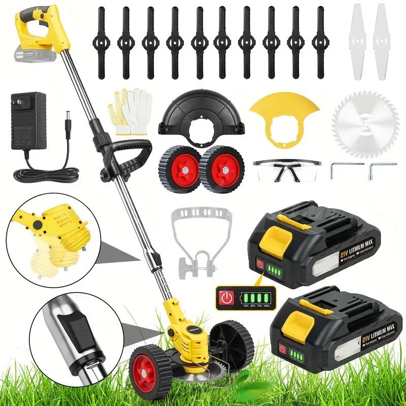 Electric Weed Wacker Cordless String Trimmer 3 Types Blades Lightweight 2Battery
