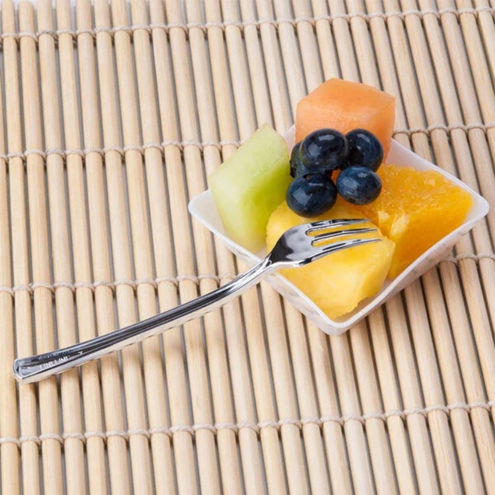Plastic Mini Appetizer Forks Value Pack - 100 Count Silver Forks for Appetize...