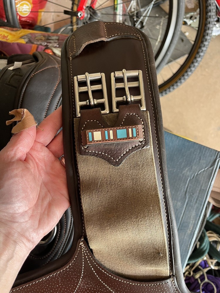 28” Voltaire Leather Stud Girth - BROWN