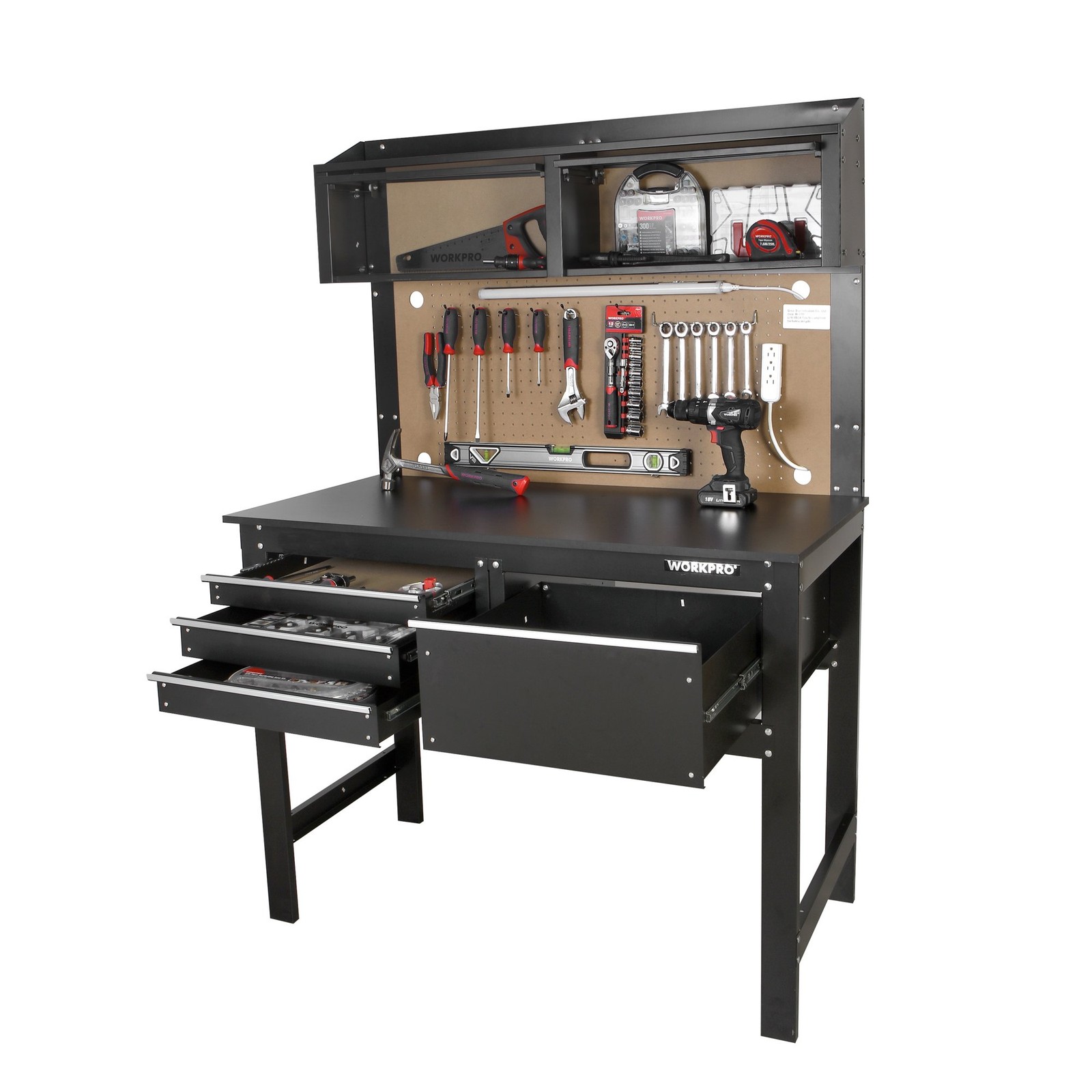 WorkPro 6713 2-in-1 48-Inch Workbench and Cabinet Combo With Light, Steel, Wood