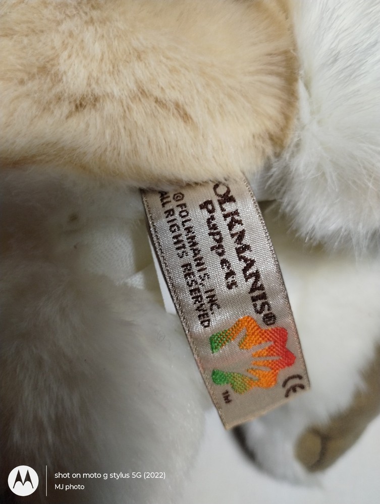 FOLKMANIS STANDING LOP RABBIT PUPPET WHITE BROWN FLOPPY EARS HAND PUPPET, EUC