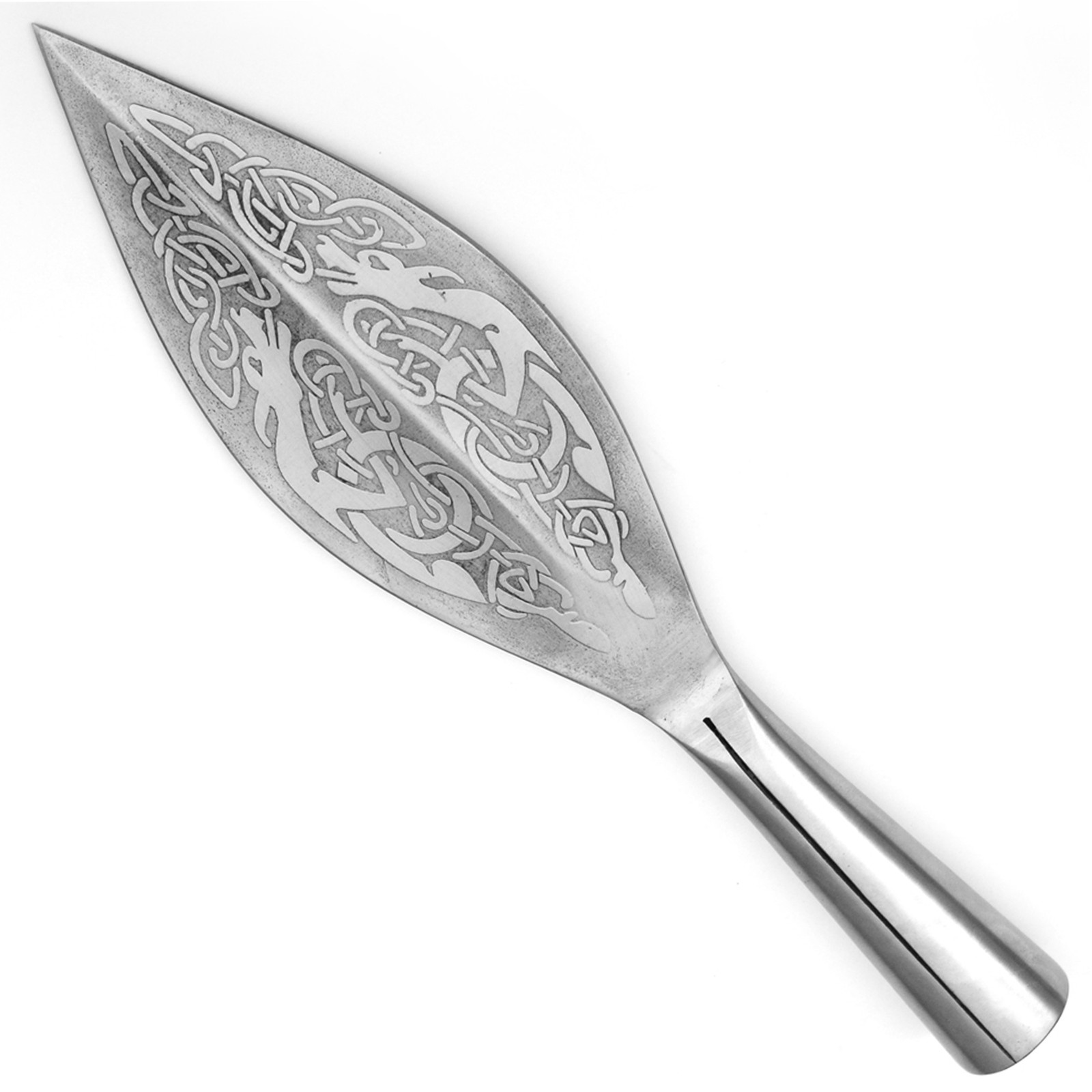 Norse Viking Leaf Long Spear Head High Carbon Steel, Laser Etched + Free Sheath