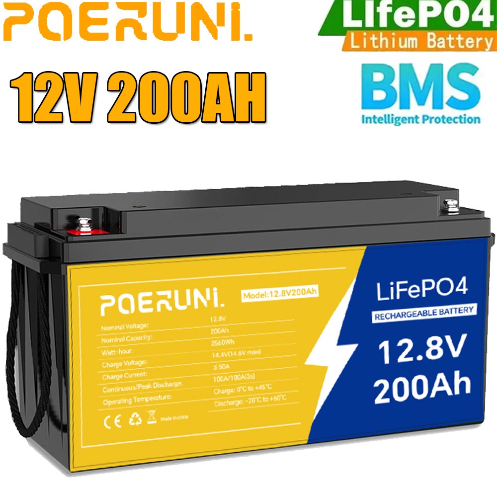 NEW 12V 200AH LiFePO4 Lithium Battery 2560W Deep Cycle BMS for Solar RV Off-grid