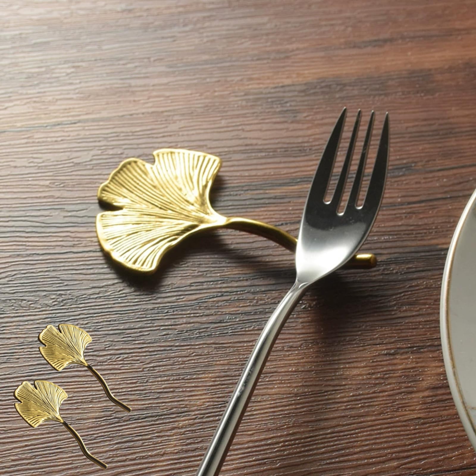 DKJEkdje Stainless Steel Chopstick Holder Leaf Spoon Rest Table Cutlery Gold