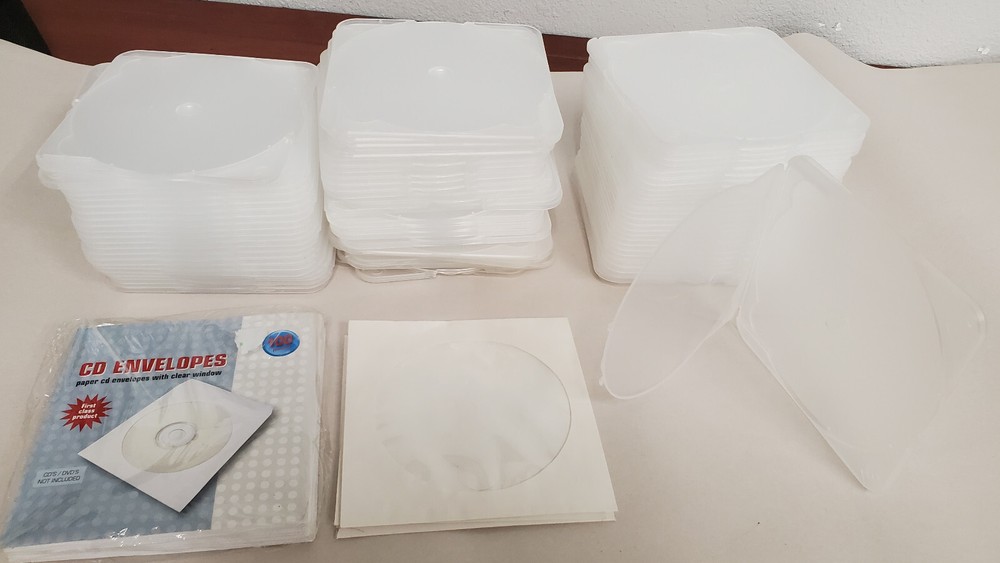 80+ Clear CD DVD Disc Square Clam shell Plastic Storage Case + Some CD Envelopes
