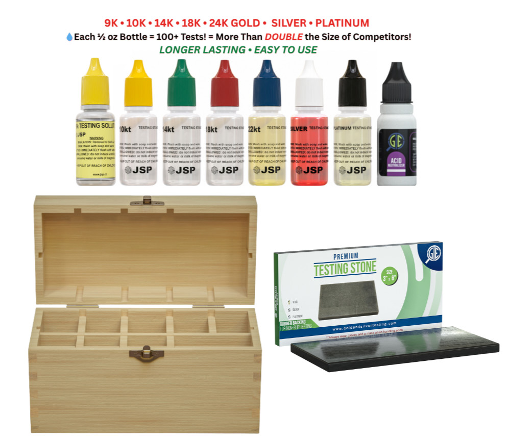 Gold Silver Platinum Test Kit w/ Box 9K 10K 12K 14k 18K 22K 24K 999 925 Sterling