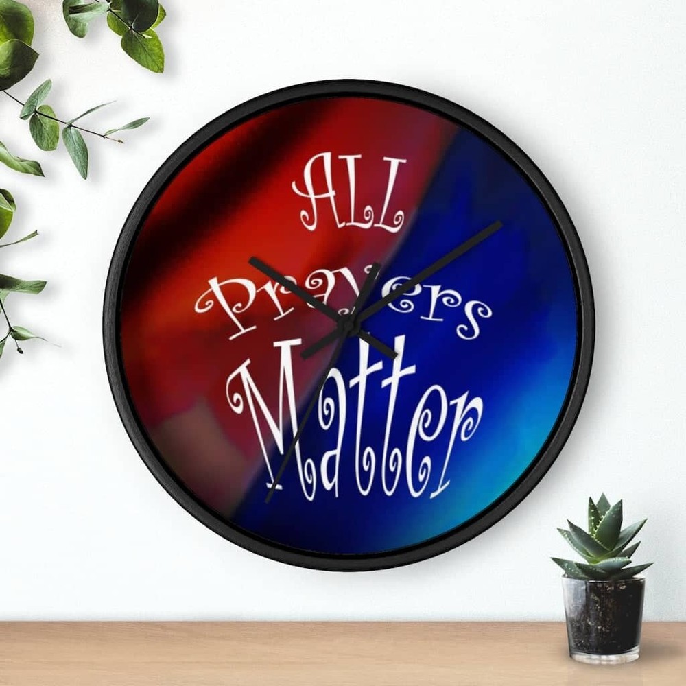 Wall Clock Dark Rainbow Background "All Prayers Matter"