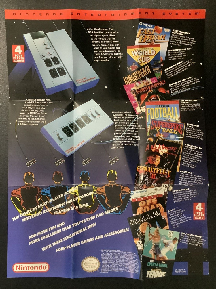 Four Player 4PL-NES-US-1 NES Nintendo Insert Poster Only