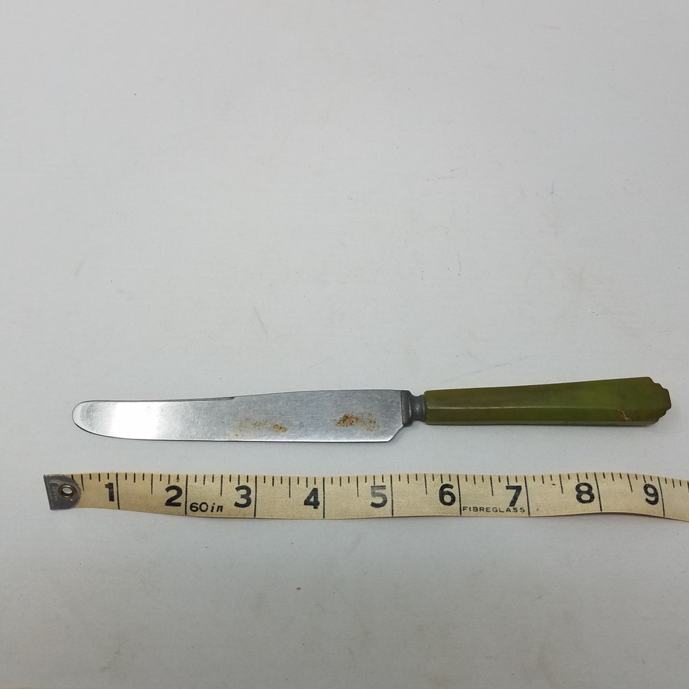 Vintage Green Bakelite Handle Flatware Butter Knife Silverware Tableware MCM 30s