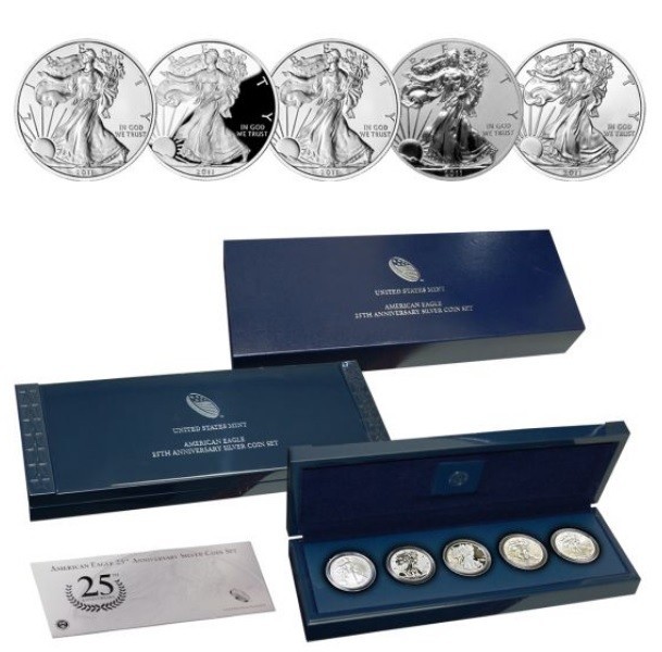 2011 25th anniversary silver eagle 5 coin set