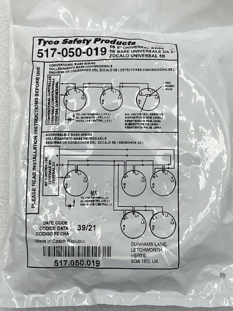 Tyco 517-050-019 5B 5" Universal Detector Base New in Sealed Bag