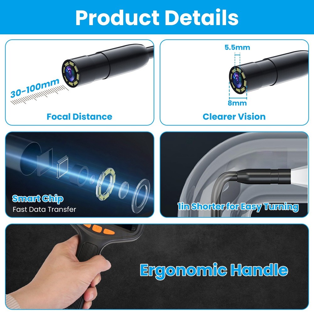 Endoscope Camera 1080P HD 4.3" IPS Borescope with Light Articulating Waterproof