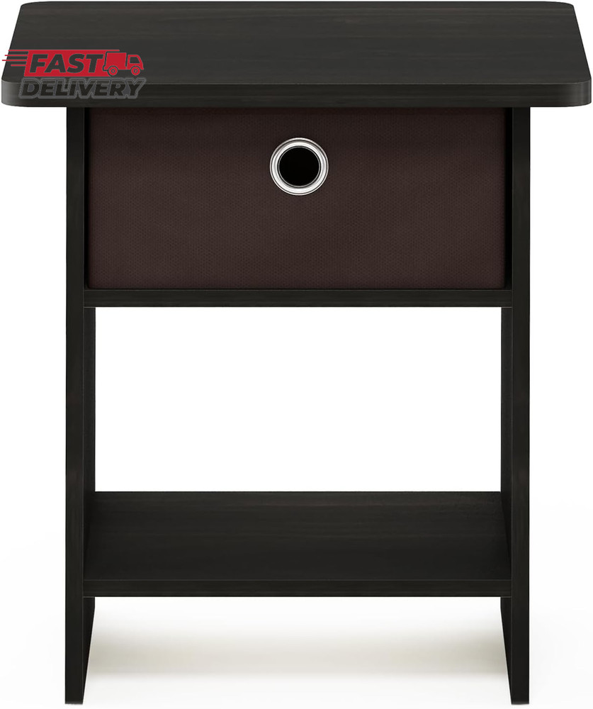 Furinno DARIO Side Table, Square End Table with Storage Bin, round Corner Night