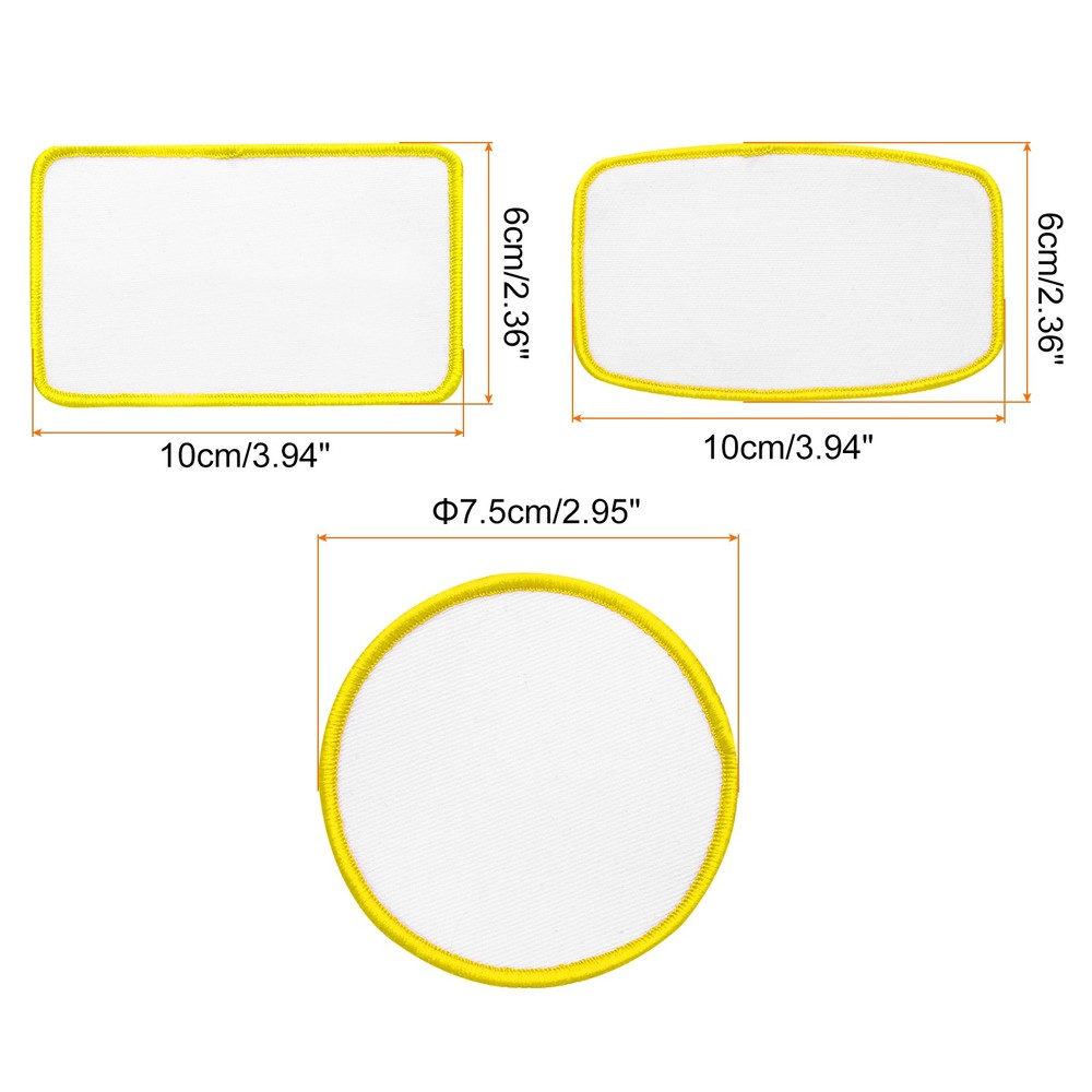 60pcs Sublimation Patch Blank 3 Shape White with Yellow Border