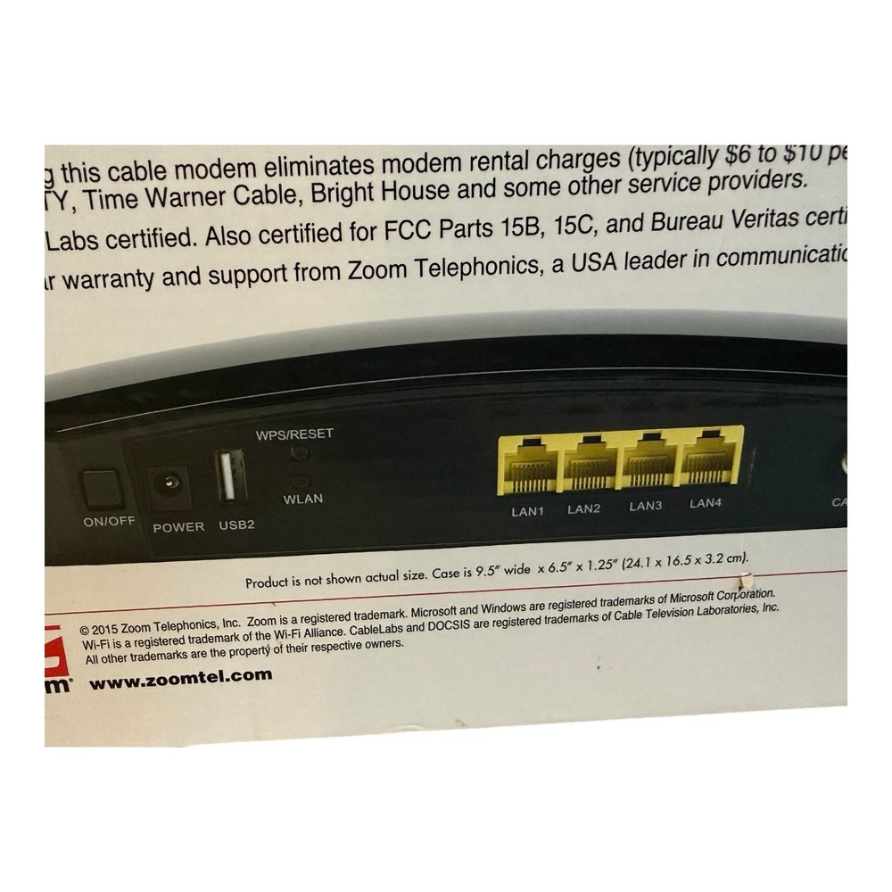Zoom Cable Modem Router N-DOCSIS 3.0 Model 5354 Wireless