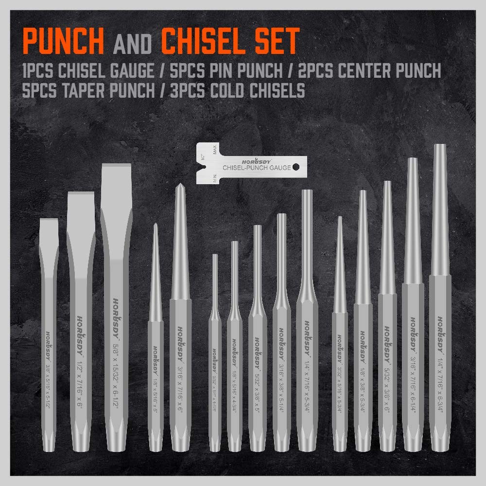 HORUSDY 16-Piece Punch and Chisel Set, Including Taper Punch, Cold