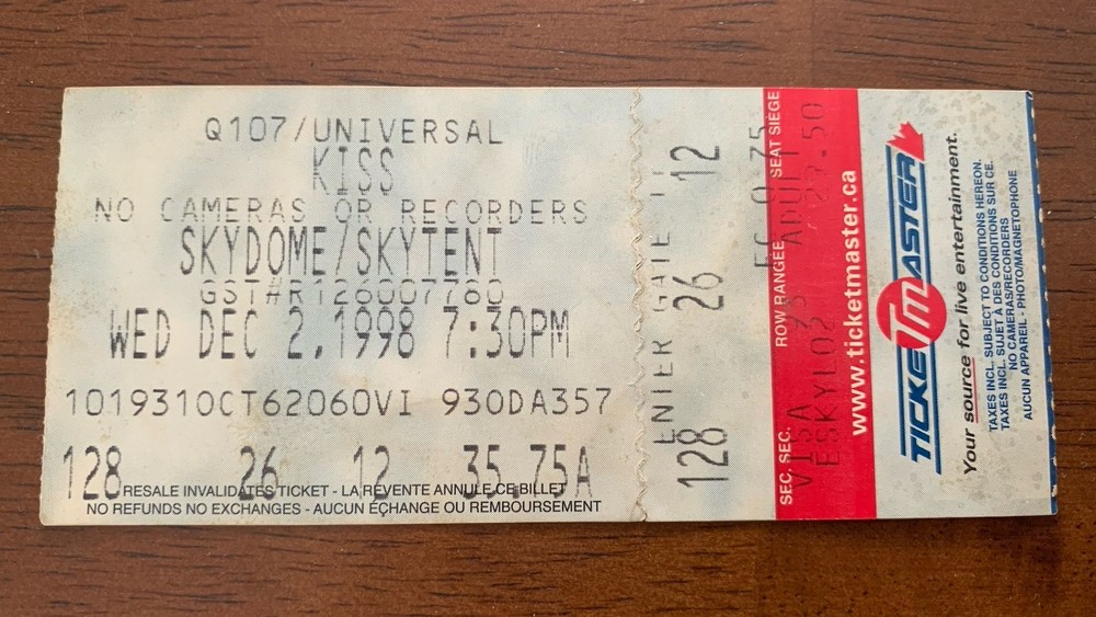Vintage Kiss Psycho Circus Ticket Stub, Toronto 12/02 1998