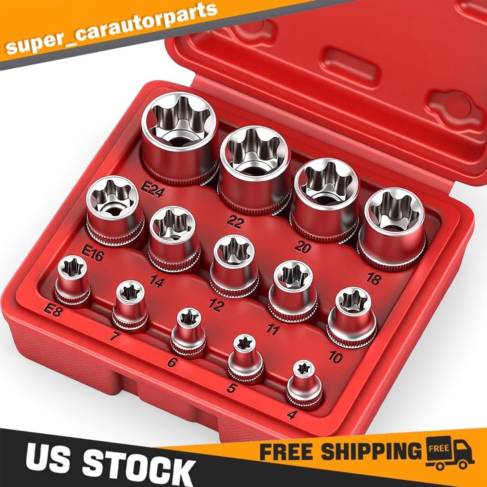 🔧14PCS Torx Star Bit Female E Socket Set Automotive Shop Tools External E4-E24