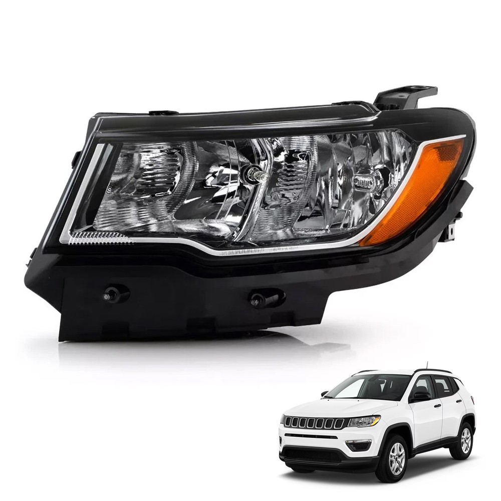 For 2017-2021 Jeep Compass Halogen Headlight Chrome With Bulb Left Driver Side