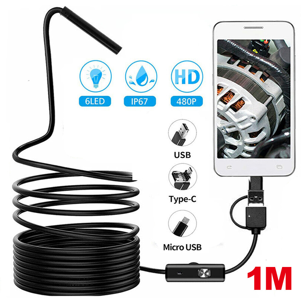 1M/2M/5M IP67 Waterproof USB Endoscope Borescope Snake Inspection Camera Android