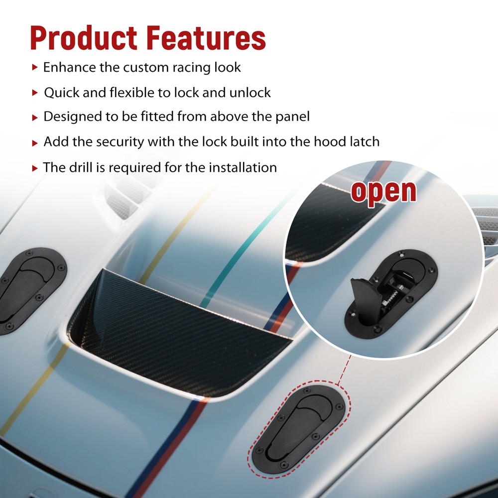 Universal Racing Car Flush Mount Quick Release Hood Latch Pin No Key Locking Kit