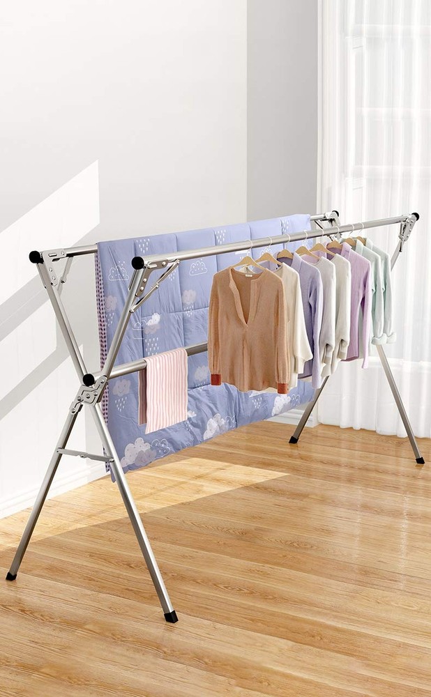 Clothes Drying Rack for Laundry Foldable Free of Installation Adjustable Stai...