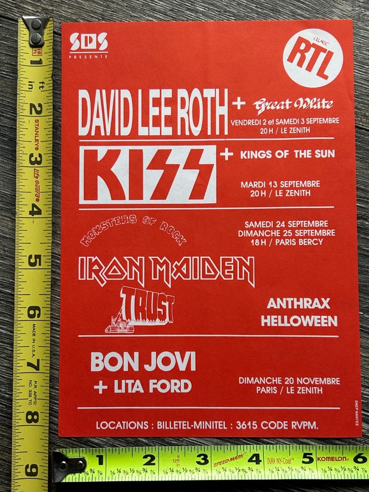 KISS Handbill Concert Ad Flyer Crazy Nights Tour France Vintage Kiss Iron Maiden