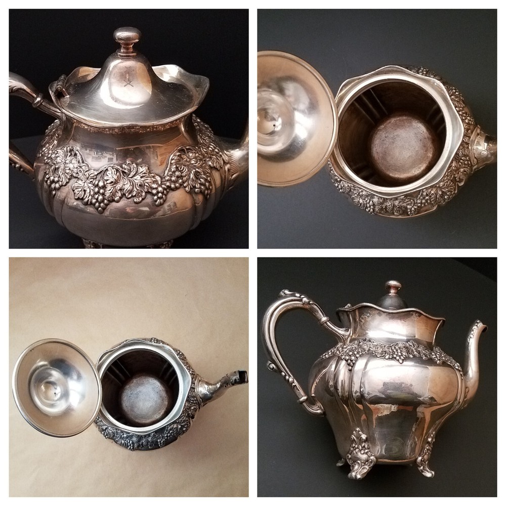 Antique SILVERPLATE TEAPOT KETTLE with ORNATE GRAPE DESIGN, Beautiful Gift