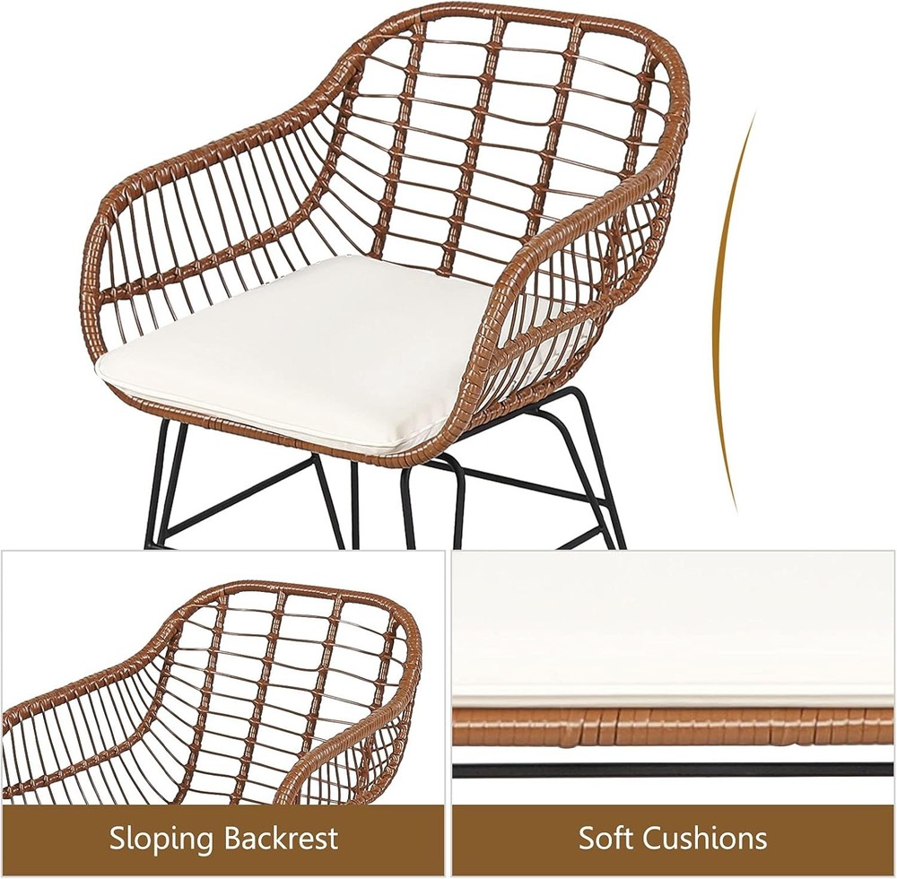 Wicker Bistro Set DORTALA 3 Piece Glass White