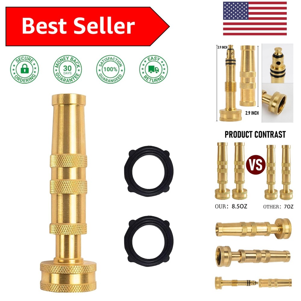 4 Inch Adjustable Twist Nozzle - Solid Brass Hose Attachment with Rubber Washers