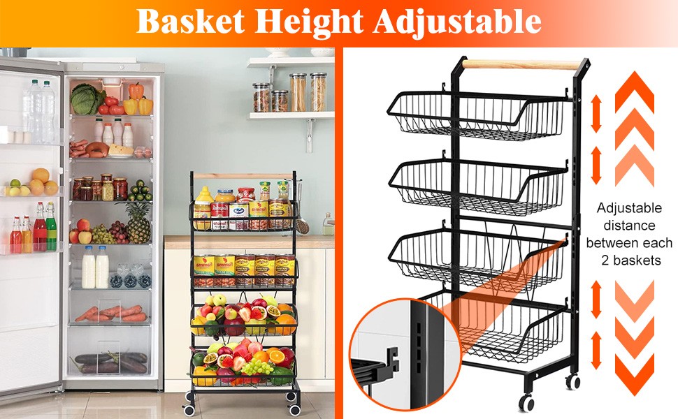 4-Tier Small Rolling Storage Kitchen Cart Multi Purpose Utility Organizer Adjust