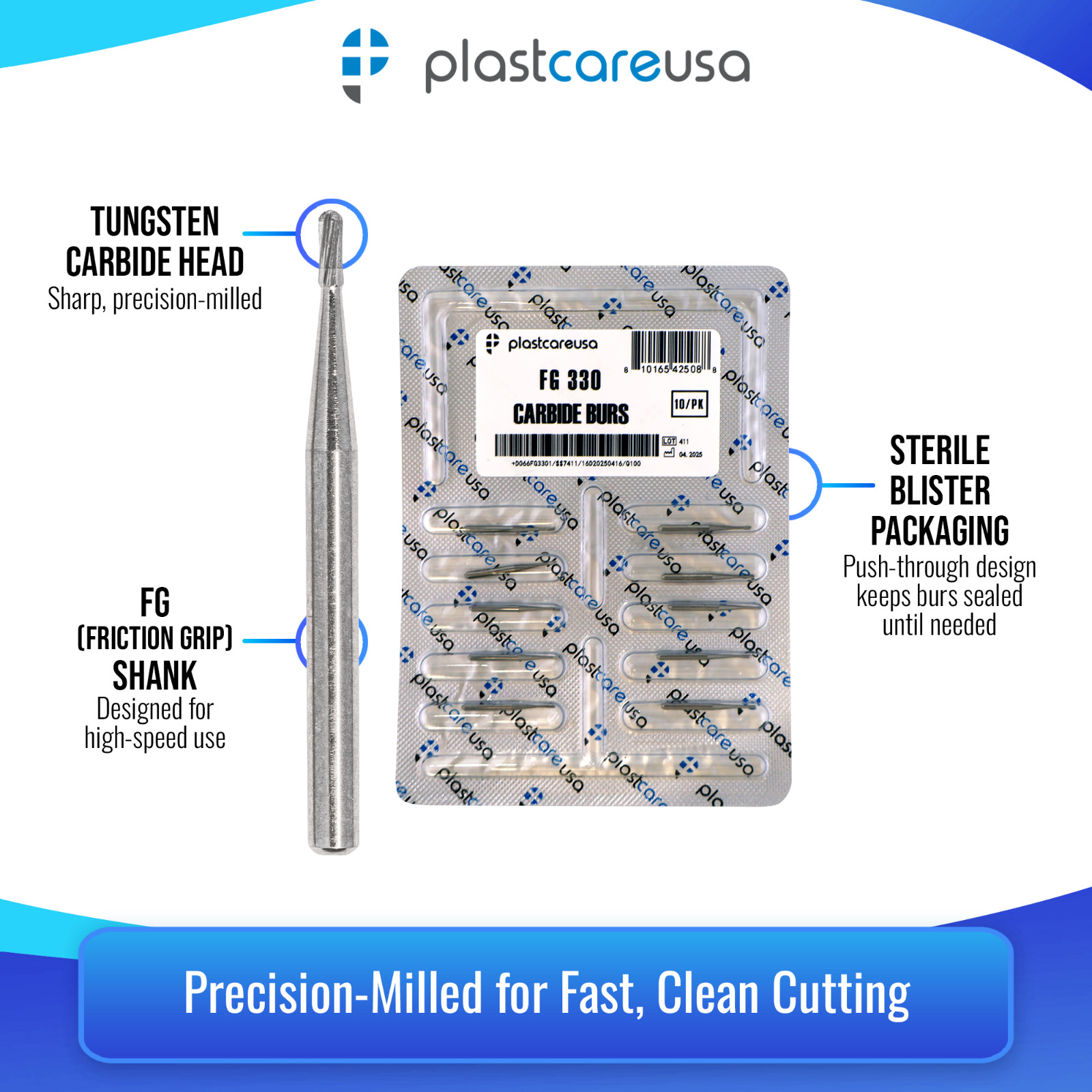 10 FG 330 Carbide Dental Burs High Speed Handpiece Friction Grip Drill Bits